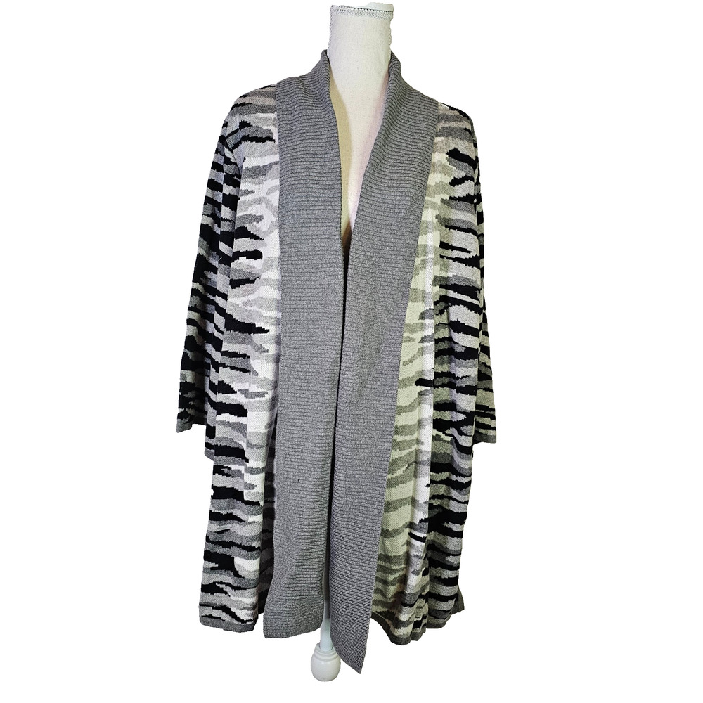 Isaac Mizrahi Live Women's Cardigan Sweater Size 3X Grey Black Animal Print Plus